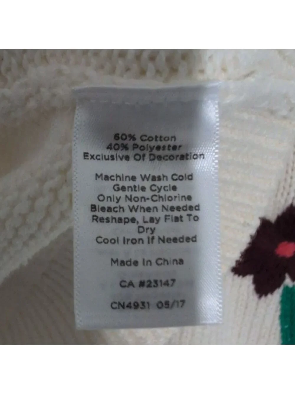 Talbots Embroidered Floral Sweater Womens Size Large Cream Knit Mock Neck